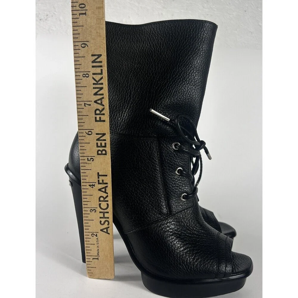 Michael Kors Women's Size 6M Black Leather Peep Toe Lace Up Booties Heels Shoe - Picture 7 of 9